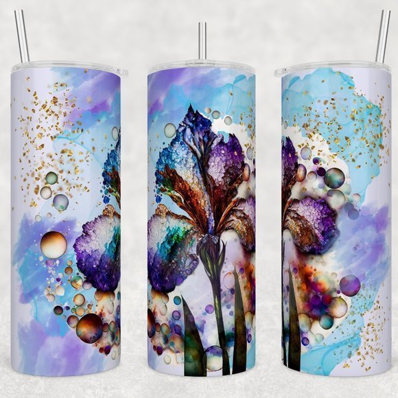 Iris Flower 20oz‎ Stainless Steel Tumbler with Straw - Picture 1 of 1